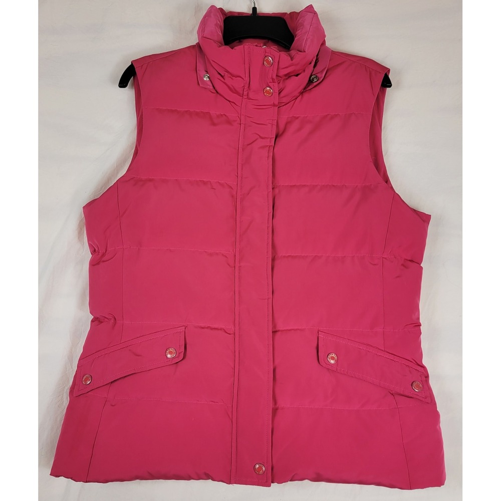 Talbots Pink Down Puffer Vest Women Medium Snap Zip Front Pockets NWT